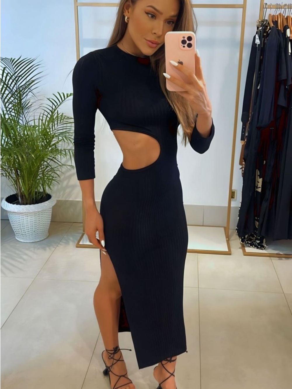 Chic Black Asymmetrical Cutout Midi Dress